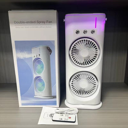 Dual Head Mist Cooling Desk Fan, 3-in-1 Wind Cooling Humidifier Fan,